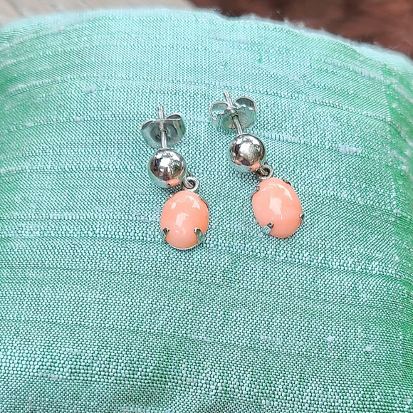 Sterling Plated Pink Coral Dangle Drop Earrings - Picture 1 of 5